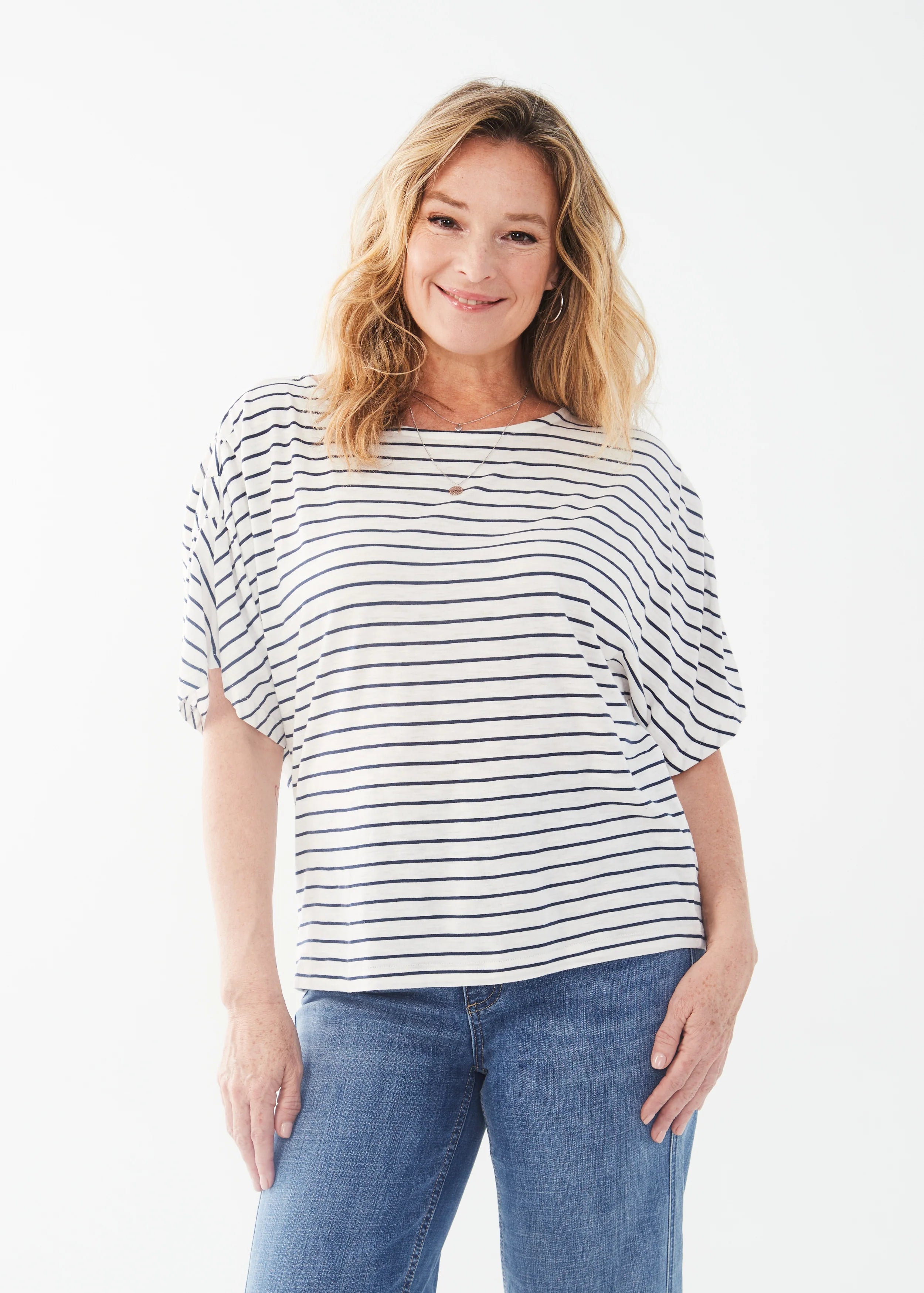 French Dressing Jeans - Boat Neck Elbow Sleeve Top -SALE