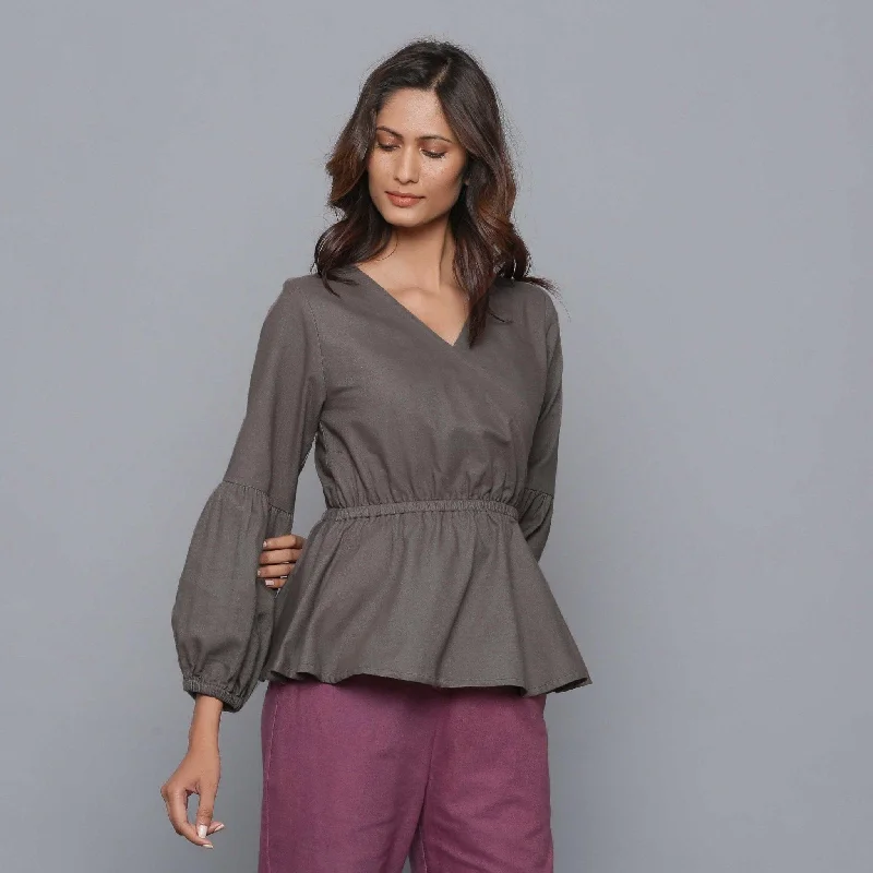 Ash Grey Warm Cotton Flannel Elasticated Wrap Top