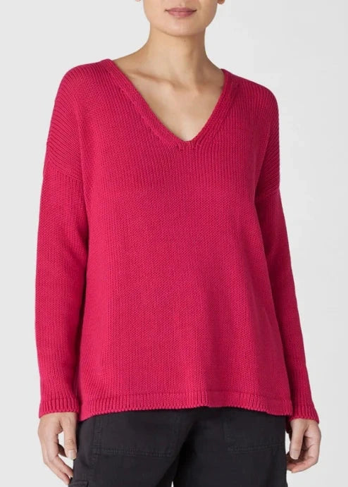 Eileen Fisher - Peruvian Organic Cotton Cord Jersey V-Neck Top -SALE