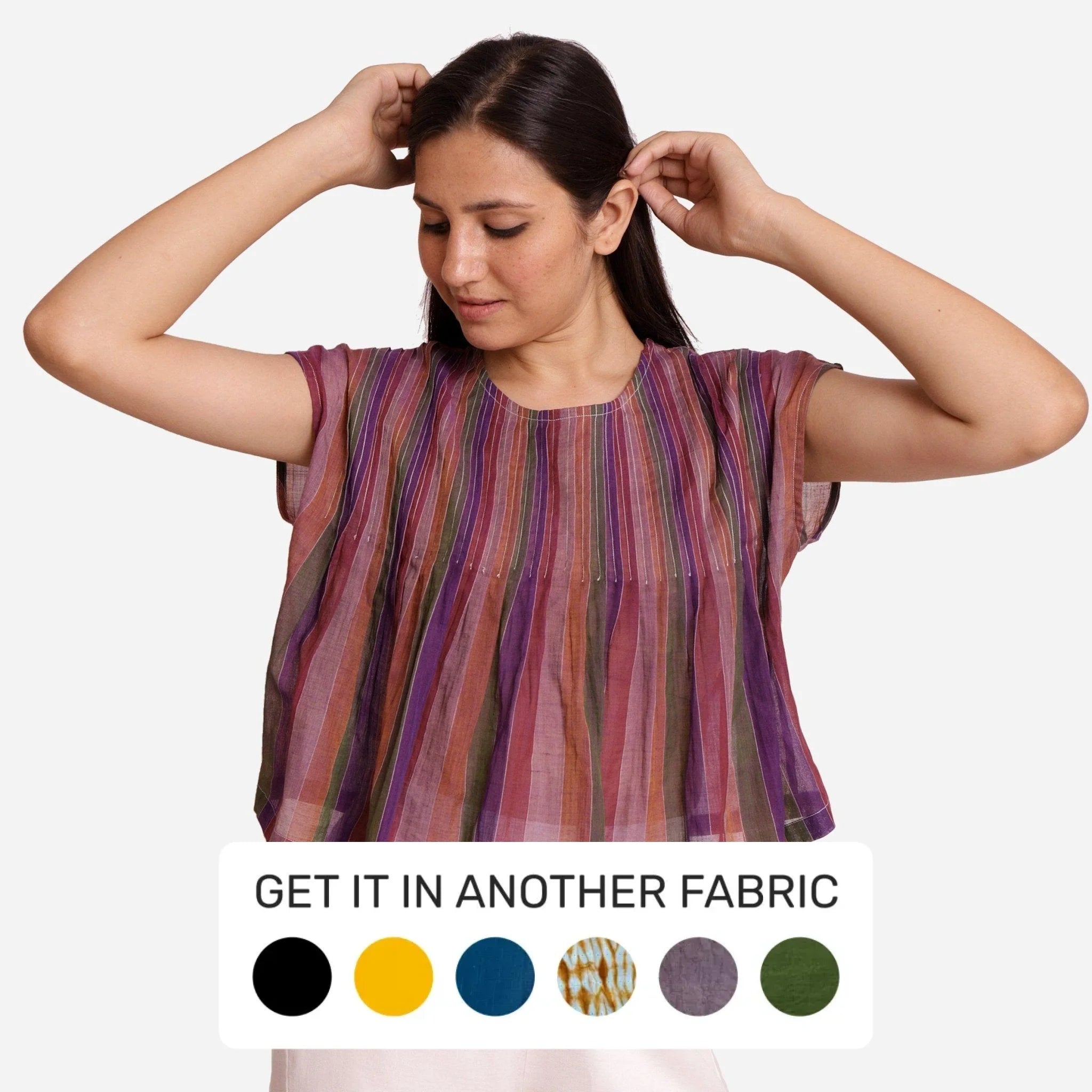 Multicolor Stripes Handwoven Pleated Cotton Top