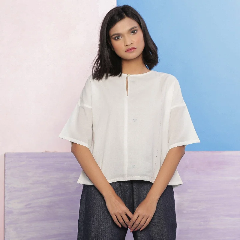 White Organic Cotton Hand-Embroidered Paneled Top