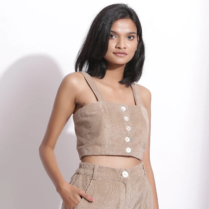 Taupe Beige Warm Cotton Corduroy Crop Top