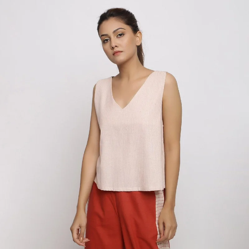 Pink Handspun Cotton Sleeveless Deep Neck Top