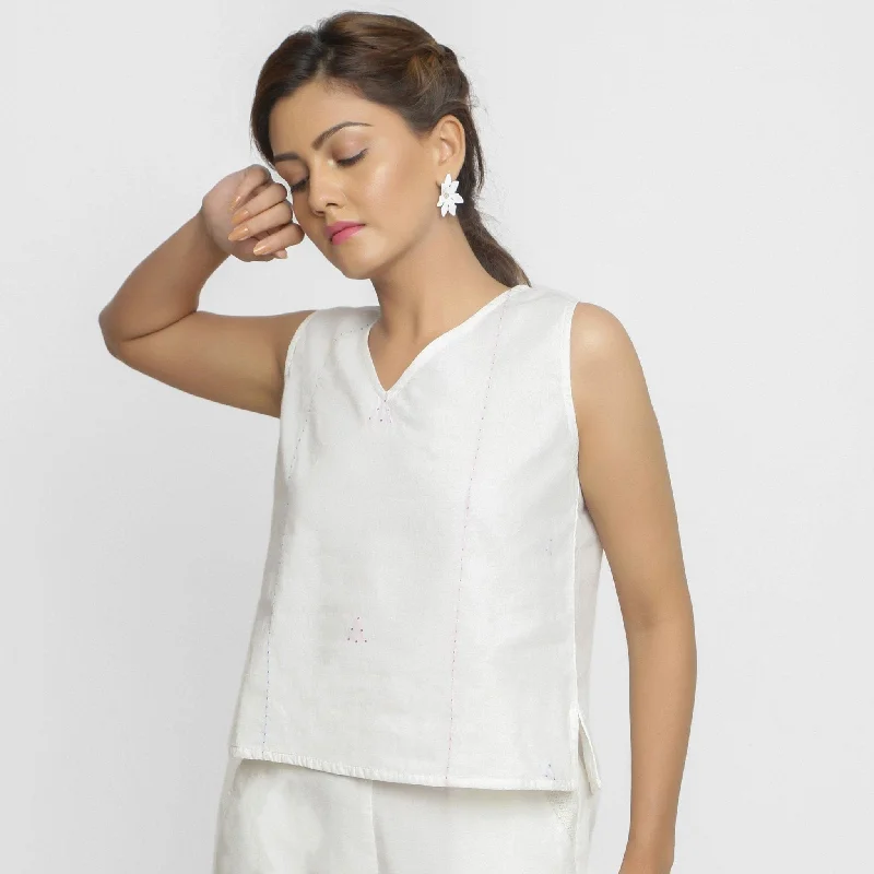 White Embroidered Organic Cotton Sleeveless Top