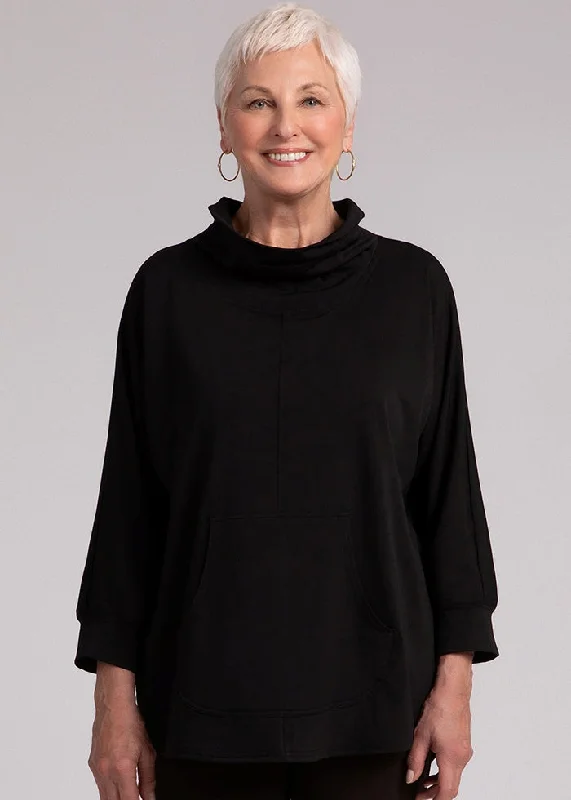 Sympli - Funnel Neck Pullover with Kangaroo Pocket -SALE