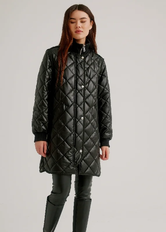 Nikki Jones -  Vegan Leather Diamond Quilted Coat -SALE