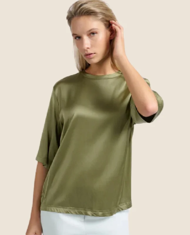 Yaya Olive Satin T-Shirt Top