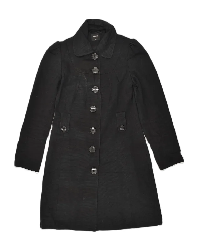 OASIS Womens Overcoat UK 10 Small Black Cotton