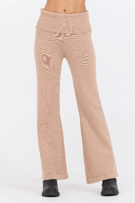 Salted Caramel Slim Fit Knit Fold Over Flare Pant