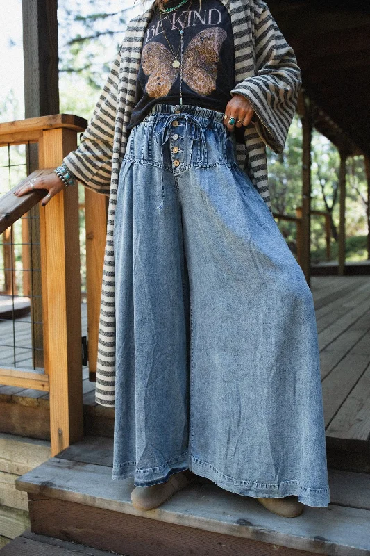 Retro Groove Wide Leg Pants - Denim