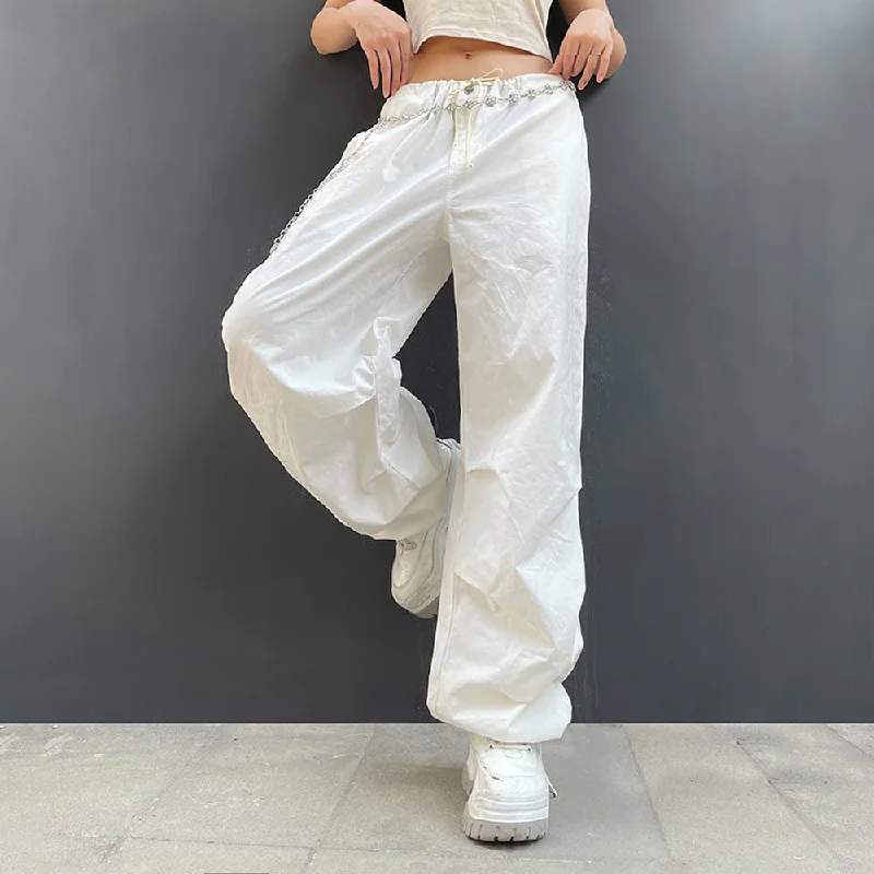 Hot Girl Tooling Elastic Band Drawstring Low Waist Wide-leg Casual Pants