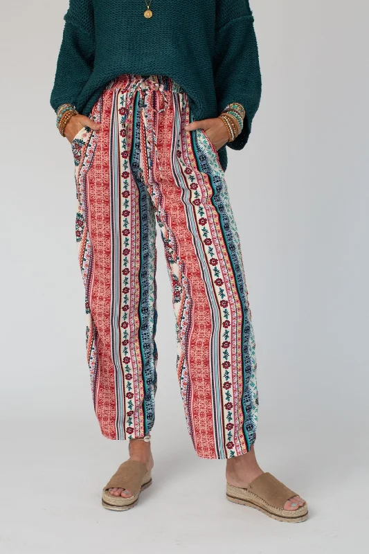 The Nest Staycation Wide Leg Drawstring Pant - Red Clay