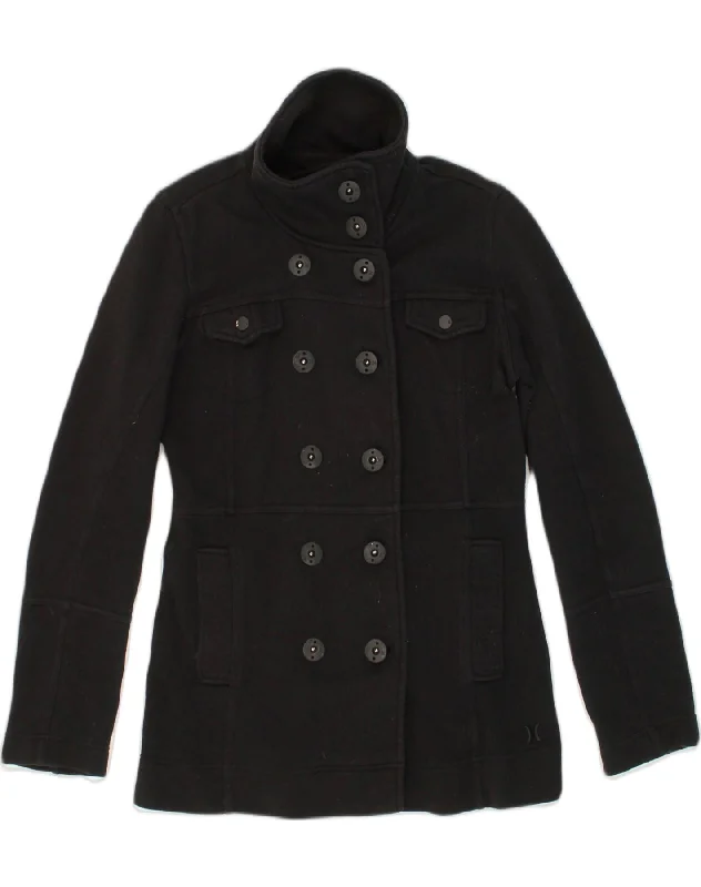 HURLEY Womens Pea Coat UK 12 Medium Black Cotton