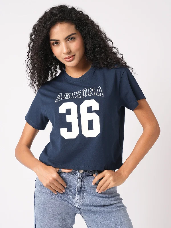 Women Slim Fit Airforce Crop T-Shirt Chest Print