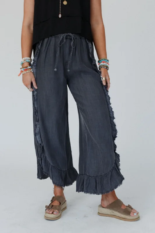 Drift Wave Ruffle Wide Leg Pants - Black