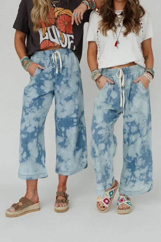 The Nest So Comfy Wide Leg Denim Pant - Bleach Dye Denim