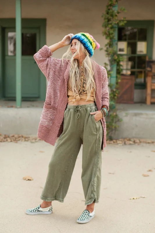 So Comfy Wide Leg Pant Cropped Length - Olive