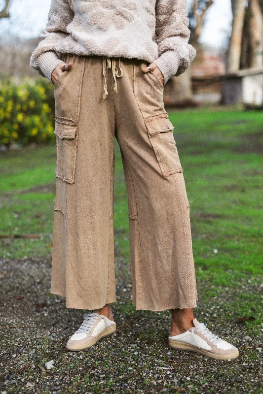 Game On Cargo Wide Leg Pant - Latte