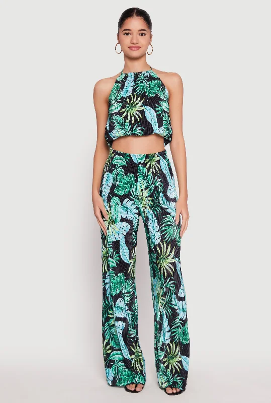 Almost Famous Plisse Tropical Print Pants