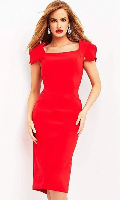 Jovani - 03808 Square Neck Simple Midi Dress