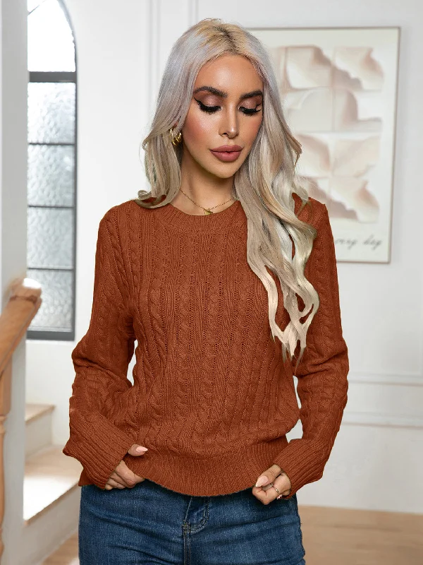 Cable-Knit Round Neck Long Sleeve Sweater