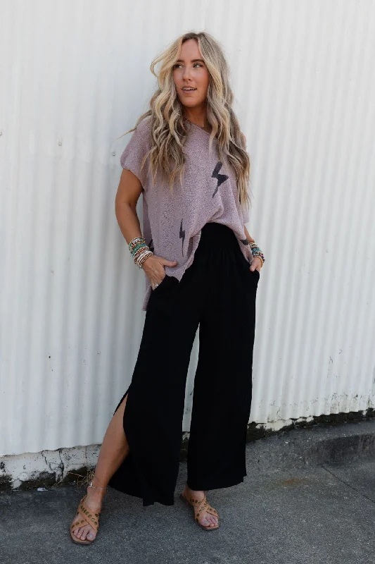 The Nest Dani Slit Wide Leg Pant - Black