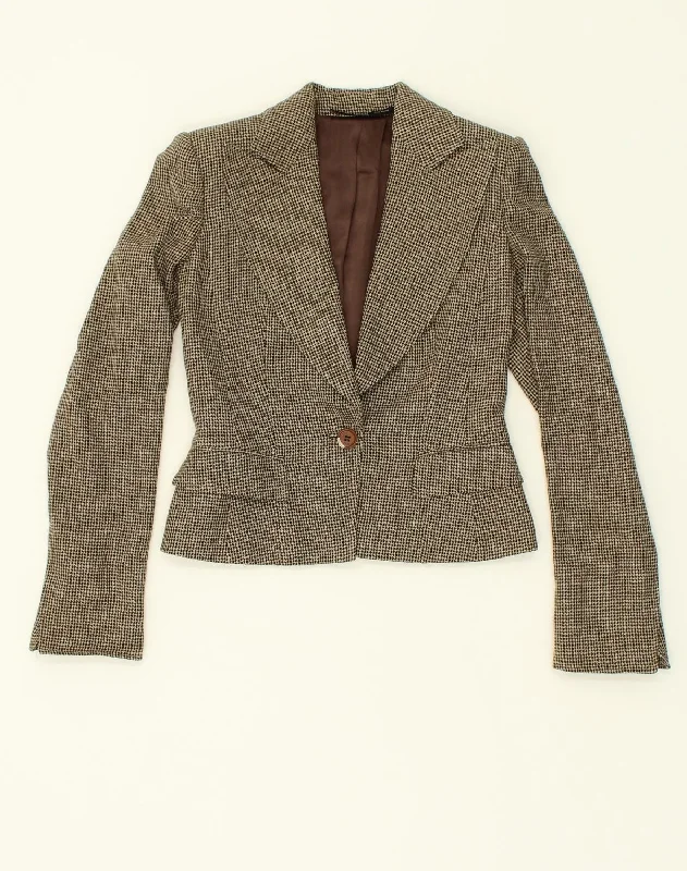 FERRE Womens 1 Button Blazer Jacket IT 40 Small Brown Houndstooth Wool