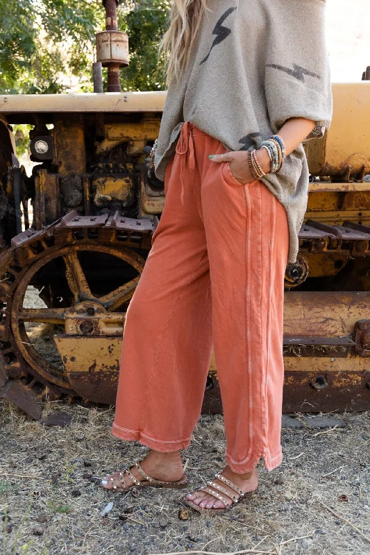 So Comfy Wide Leg Pant Cropped Length - Faded Rust