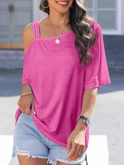 Asymmetrical Neck Half Sleeve T-Shirt