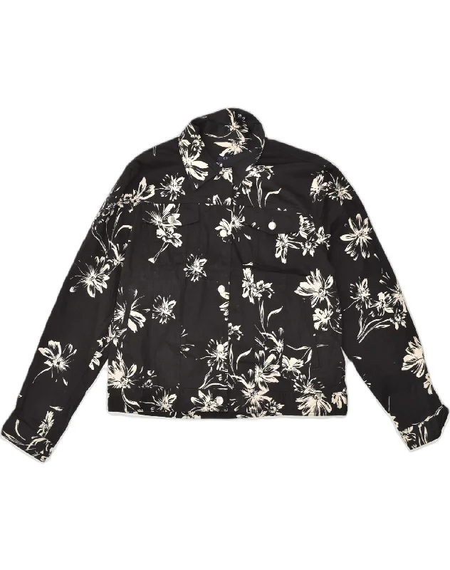 CHAPS Womens Bomber Jacket UK 18 XL Black Floral Cotton