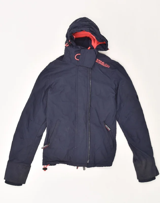 SUPERDRY Womens Loose Fit Hooded Windbreaker Jacket UK 6 XS Navy Blue