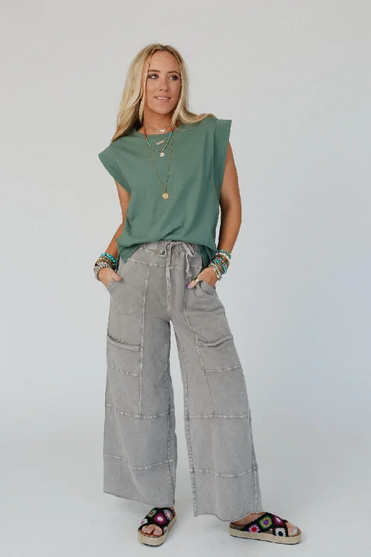 Lucky One Wide Leg Full Pant - Olive Gray