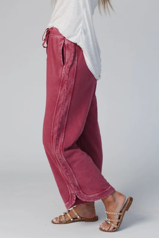 So Comfy Wide Leg Pant Cropped Length - Burgundy