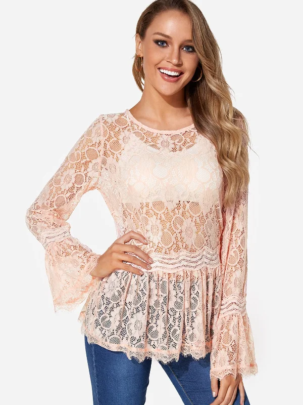 Custom Round Neck Plain Lace Long Sleeve Fashion Tee