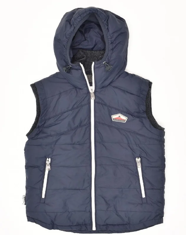 SUPERDRY Womens Hooded Padded Gilet UK 4 XS Navy Blue Polyester