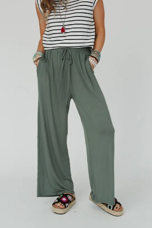 The Nest Forever Comfy Drawstring Wide Leg Pants - Light Olive