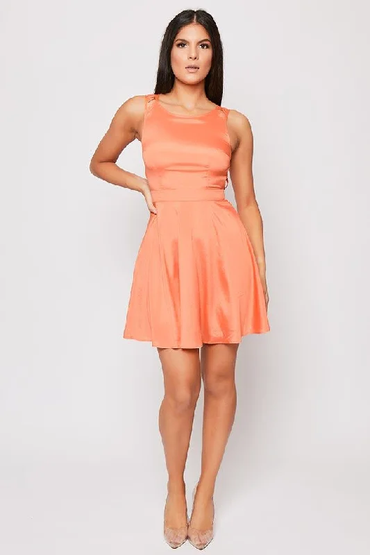 Hanalise - Orange Detailed Backless Skater Dress