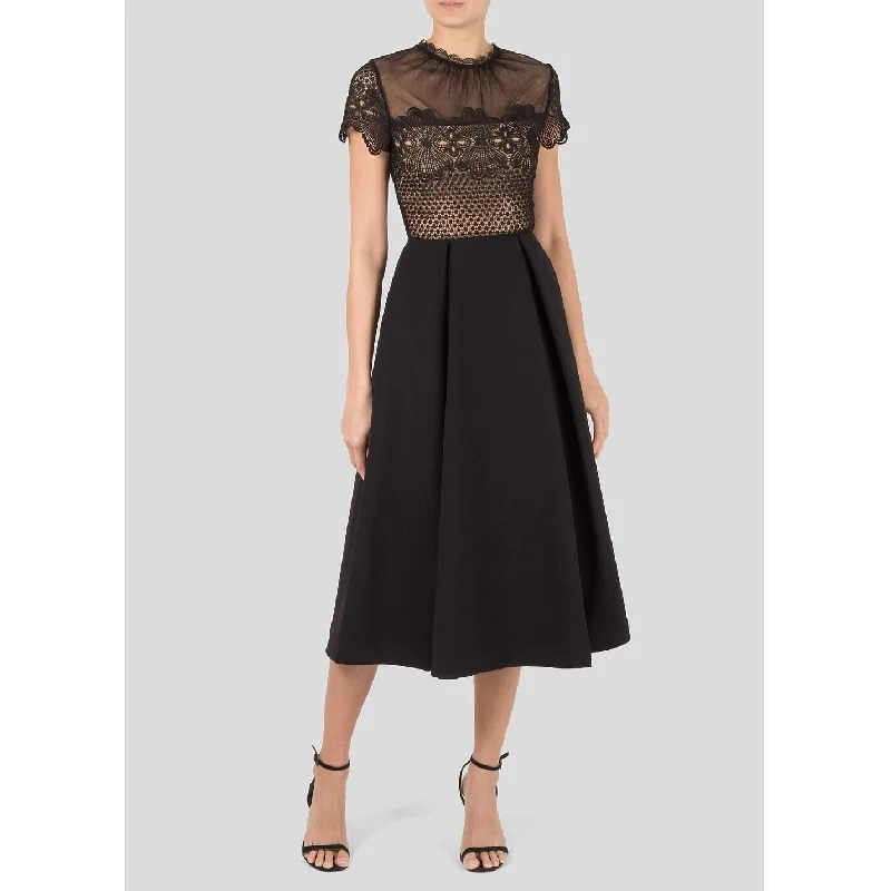 Self-Portrait Black Embroidered Lace Felicia Midi Dress