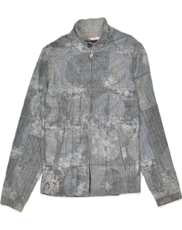 DESIGUAL Womens Bomber Jacket UK 12 Medium Grey Geometric Cotton