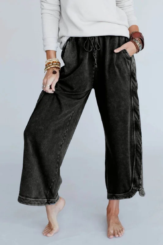 So Comfy Wide Leg Pant Cropped Length - Charcoal