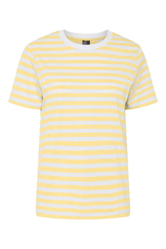 Pieces - Pcria Ss Tee Stripes - 4651142 Pale Banana Bright White