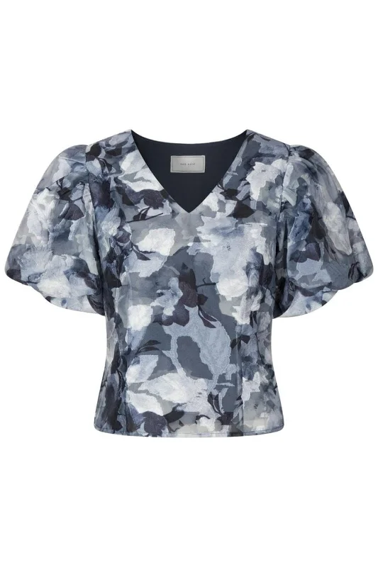 Neo Noir - Camia Brocade Floral Blouse - Floral Grey