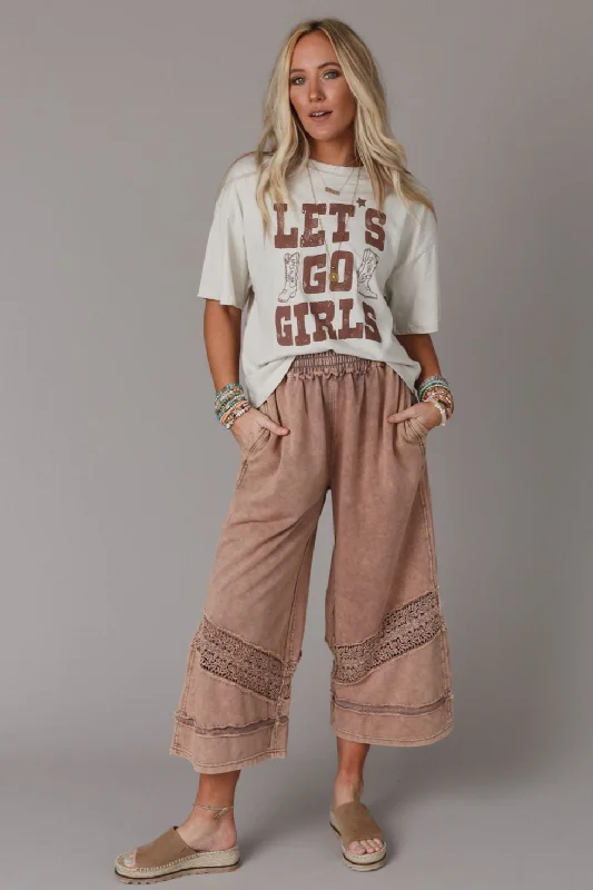 Country Sunshine Crochet Wide Leg Pant - Mocha