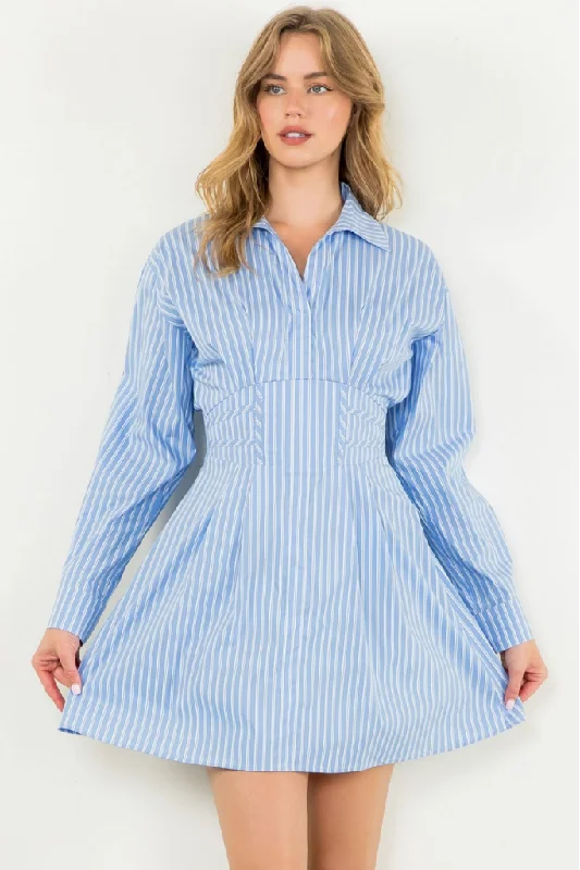 Isla Stripe Long Sleeve Dress in Light Blue