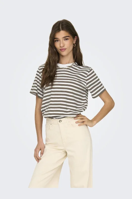 Only - Onllivina S/S Stripe Tee - 4487457 Walnut White Stripes