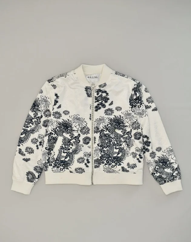 GUESS Womens Loose Fit Bomber Jacket UK 14 Medium White Floral