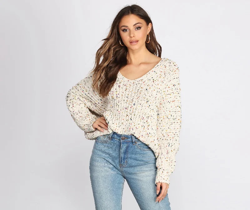 Confetti Knit V Neck Sweater