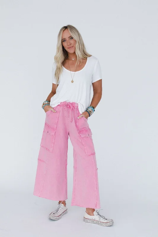 Game On Cargo Wide Leg Pant - Pink