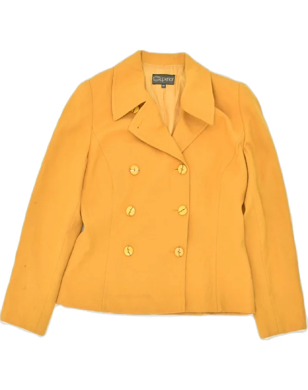 SUPERIOR Womens Double Breasted Blazer Jacket IT 42 Medium Yellow Wool