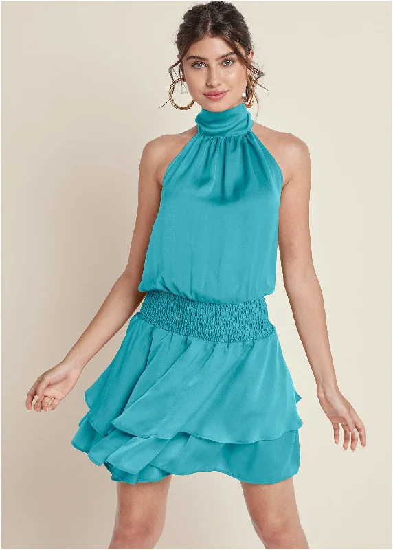 High Neck Mini Dress - Aqua